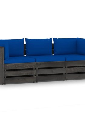 VidaXL Tuinbank 3-zits met kussens grijs geïmpregneerd hout