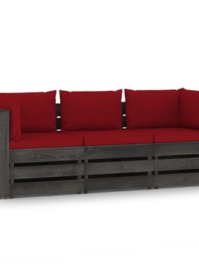 VidaXL Tuinbank 3-zits met kussens grijs geïmpregneerd hout