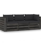 VidaXL Tuinbank 3-zits met kussens grijs geïmpregneerd hout