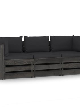 VidaXL Tuinbank 3-zits met kussens grijs geïmpregneerd hout