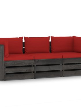 VidaXL Tuinbank 3-zits met kussens grijs geïmpregneerd hout