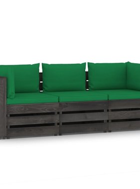 VidaXL Tuinbank 3-zits met kussens grijs geïmpregneerd hout