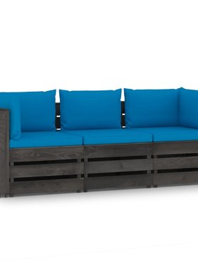 VidaXL Tuinbank 3-zits met kussens grijs geïmpregneerd hout