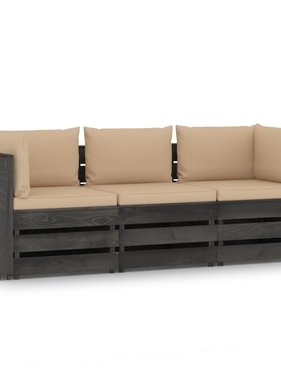 VidaXL Tuinbank 3-zits met kussens grijs geïmpregneerd hout