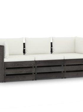 VidaXL Tuinbank 3-zits met kussens grijs geïmpregneerd hout