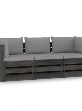 VidaXL Tuinbank 3-zits met kussens grijs geïmpregneerd hout