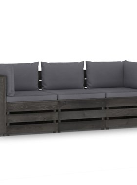 VidaXL Tuinbank 3-zits met kussens grijs geïmpregneerd hout