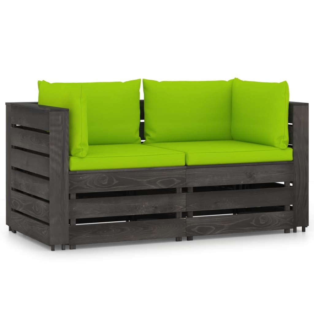 VidaXL Tuinbank 2-zits met kussens grijs geïmpregneerd hout