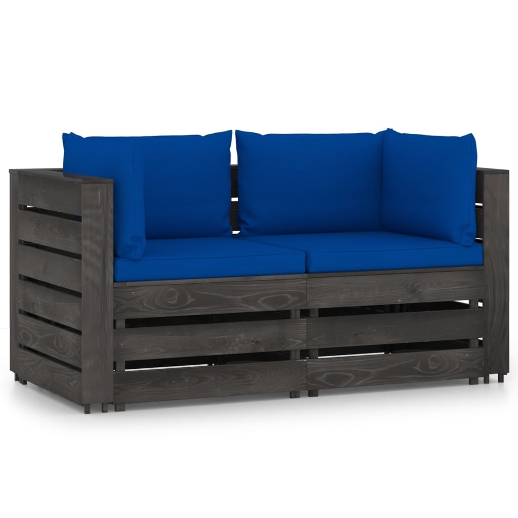VidaXL Tuinbank 2-zits met kussens grijs geïmpregneerd hout