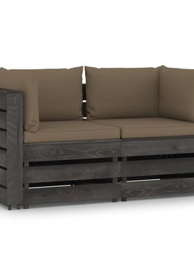 VidaXL Tuinbank 2-zits met kussens grijs geïmpregneerd hout