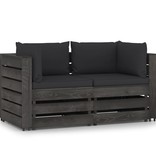 VidaXL Tuinbank 2-zits met kussens grijs geïmpregneerd hout