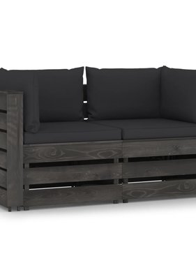 VidaXL Tuinbank 2-zits met kussens grijs geïmpregneerd hout