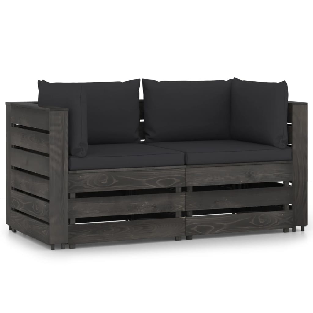 VidaXL Tuinbank 2-zits met kussens grijs geïmpregneerd hout
