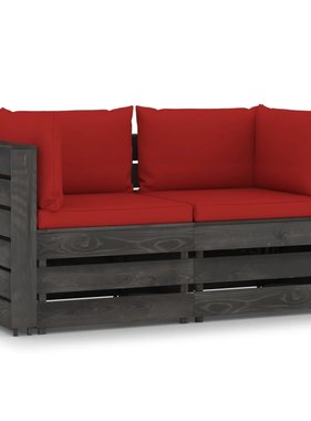 VidaXL Tuinbank 2-zits met kussens grijs geïmpregneerd hout