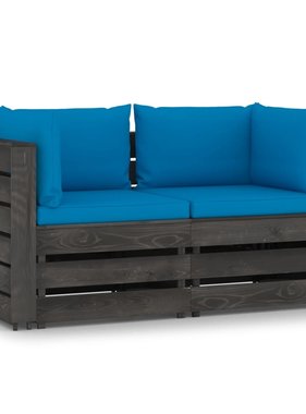 VidaXL Tuinbank 2-zits met kussens grijs geïmpregneerd hout
