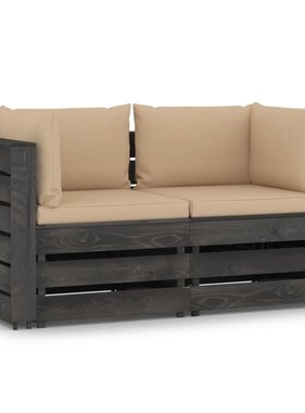 VidaXL Tuinbank 2-zits met kussens grijs geïmpregneerd hout
