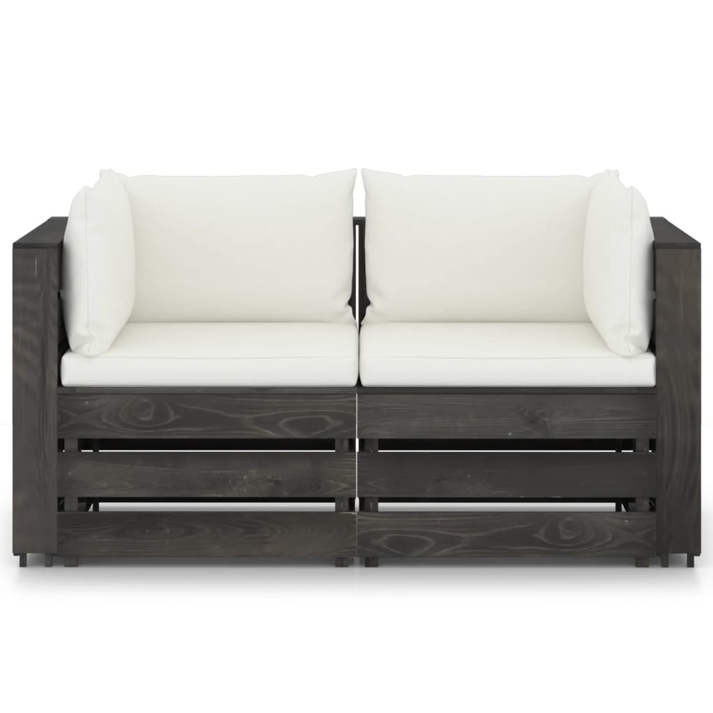 VidaXL Tuinbank 2-zits met kussens grijs geïmpregneerd hout