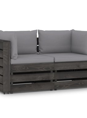 VidaXL Tuinbank 2-zits met kussens grijs geïmpregneerd hout
