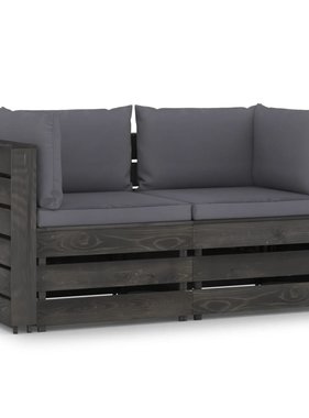 VidaXL Tuinbank 2-zits met kussens grijs geïmpregneerd hout