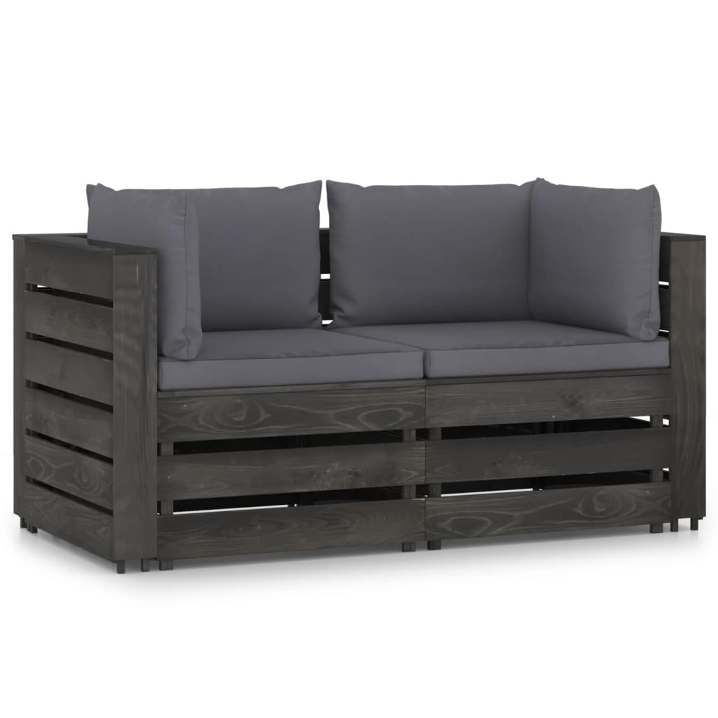 VidaXL Tuinbank 2-zits met kussens grijs geïmpregneerd hout