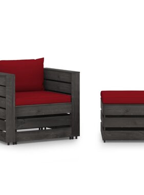 vidaXL 2-delige Loungeset met kussens grijs geïmpregneerd hout