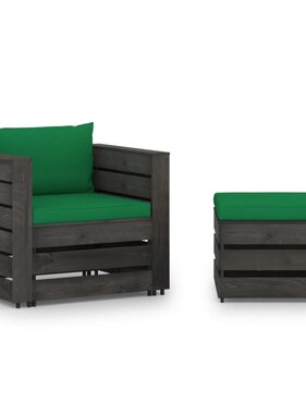VidaXL 2-delige Loungeset met kussens grijs geïmpregneerd hout