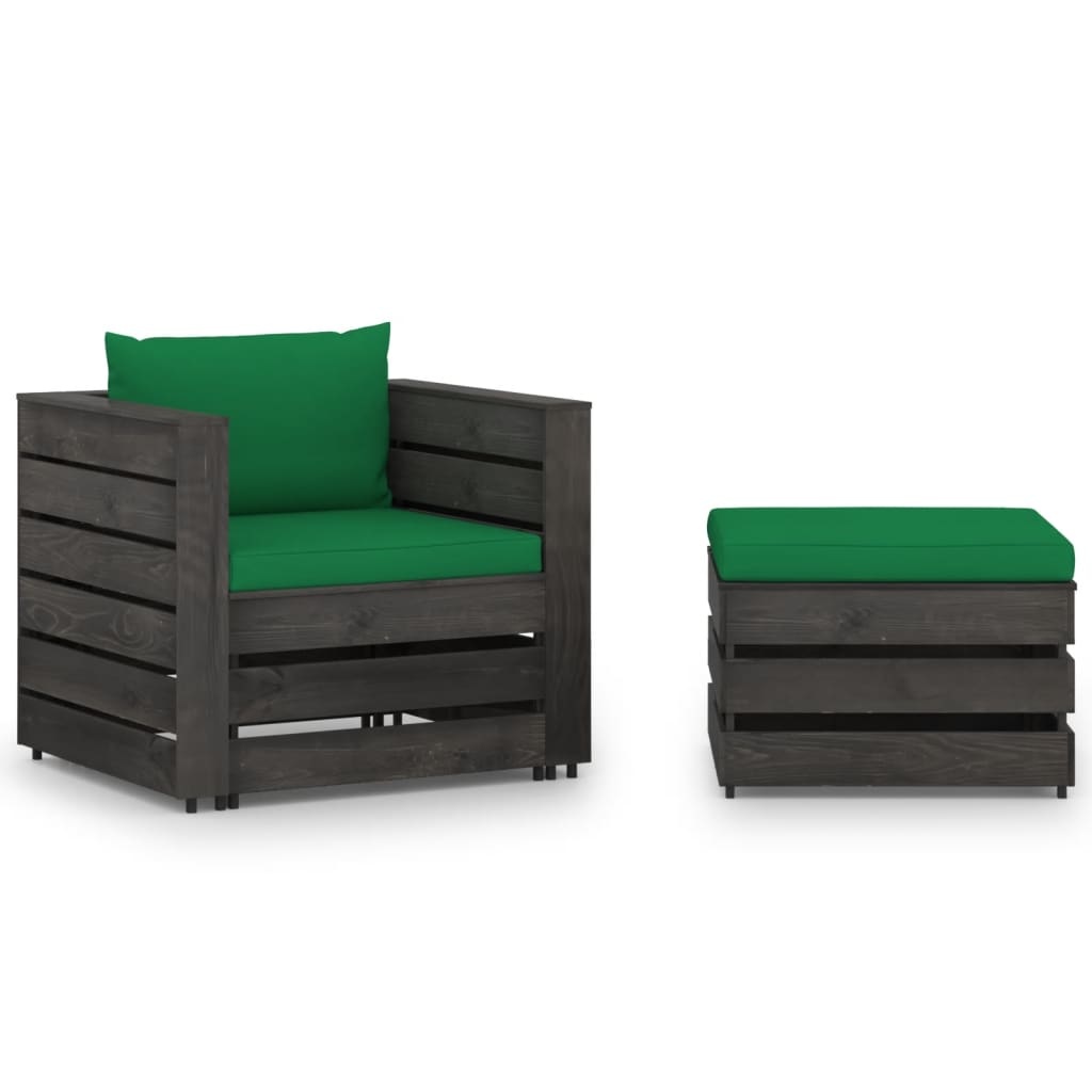 VidaXL 2-delige Loungeset met kussens grijs geïmpregneerd hout