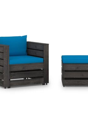 VidaXL 2-delige Loungeset met kussens grijs geïmpregneerd hout