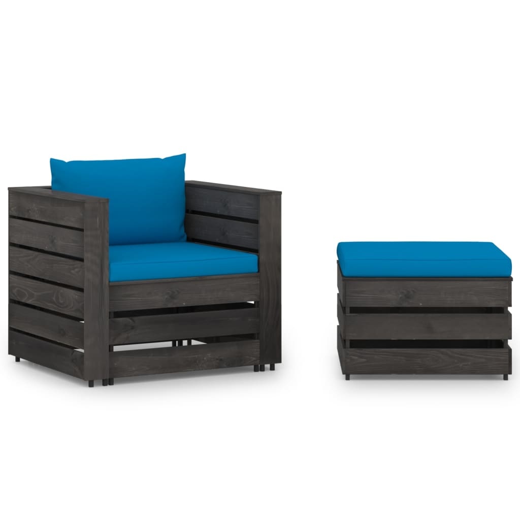 VidaXL 2-delige Loungeset met kussens grijs geïmpregneerd hout