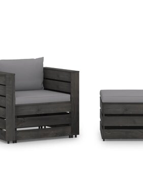 VidaXL 2-delige Loungeset met kussens grijs geïmpregneerd hout