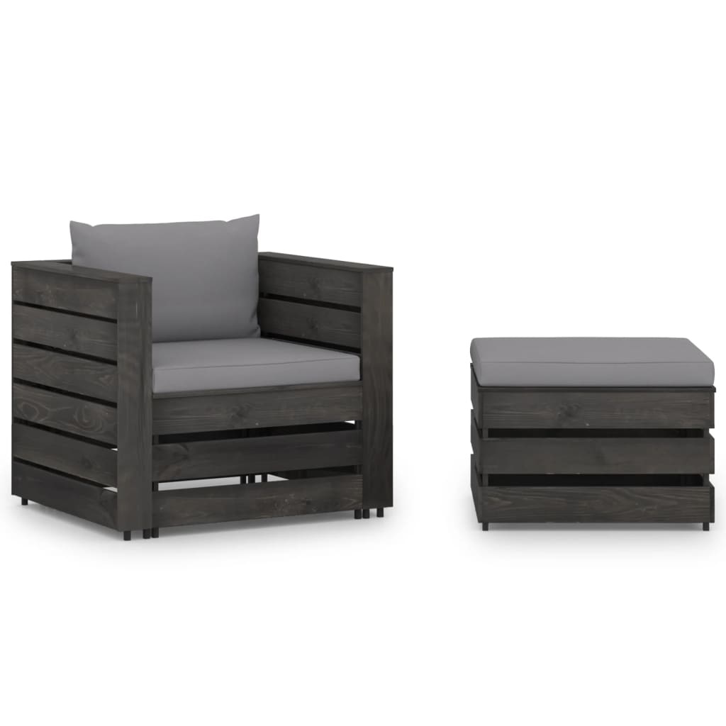 VidaXL 2-delige Loungeset met kussens grijs geïmpregneerd hout