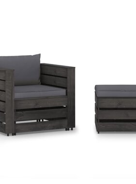 VidaXL 2-delige Loungeset met kussens grijs geïmpregneerd hout