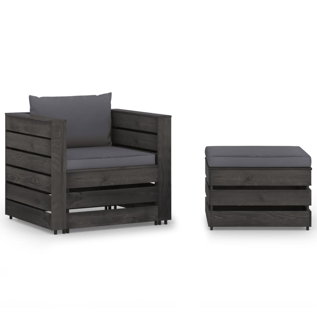 VidaXL 2-delige Loungeset met kussens grijs geïmpregneerd hout
