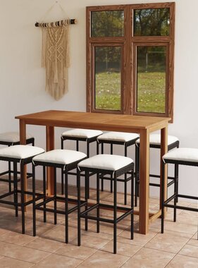 VidaXL 9-delige Tuinbarset met kussens zwart