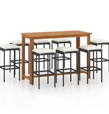 VidaXL 9-delige Tuinbarset met kussens zwart