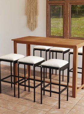 VidaXL 7-delige Tuinbarset met kussens zwart