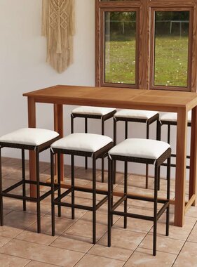 VidaXL 7-delige Tuinbarset met kussens bruin