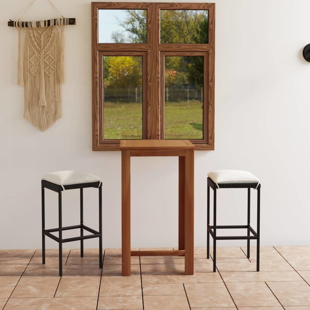 VidaXL 3-delige Tuinbarset met kussens zwart