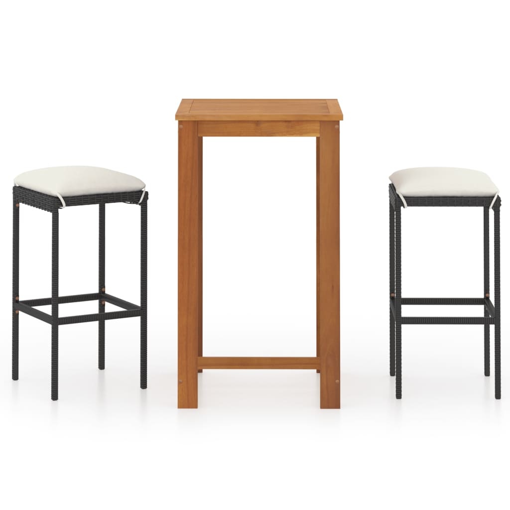 VidaXL 3-delige Tuinbarset met kussens zwart