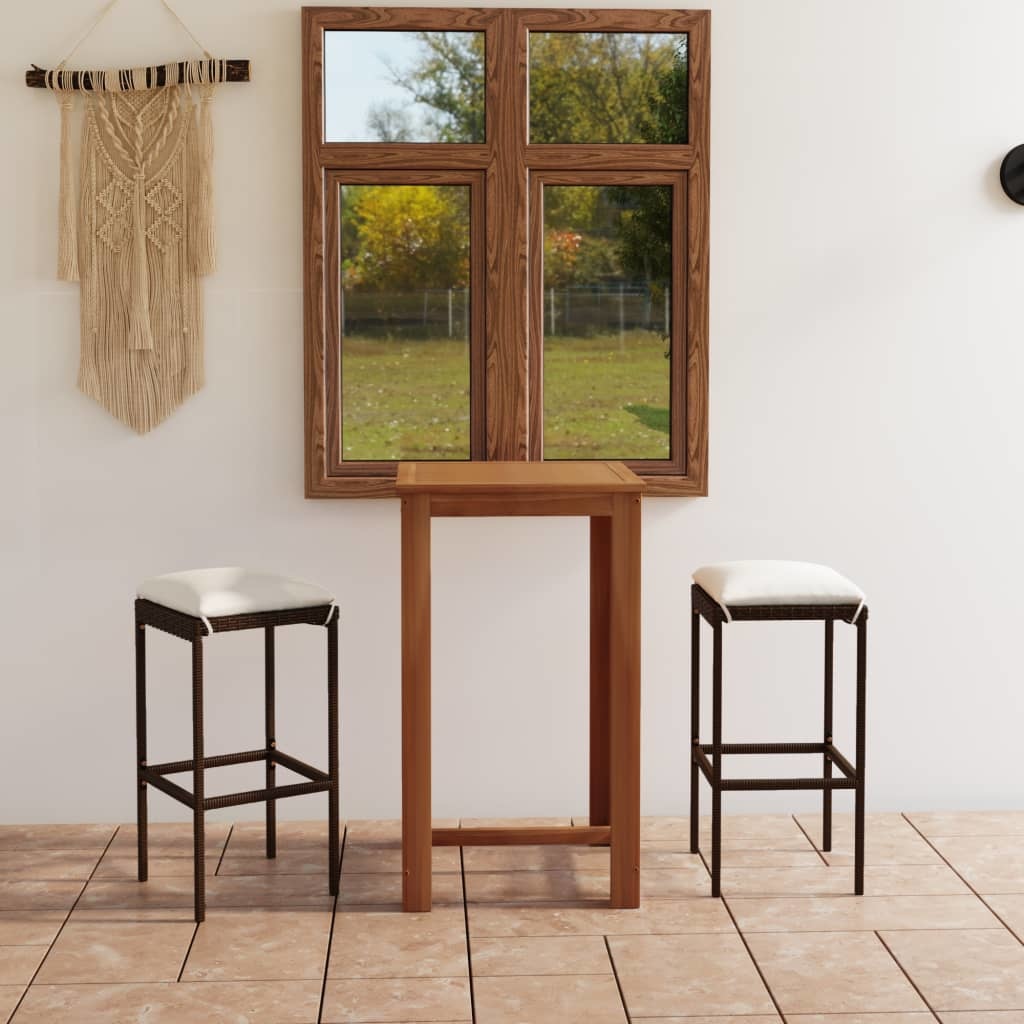 VidaXL 3-delige Tuinbarset met kussens bruin