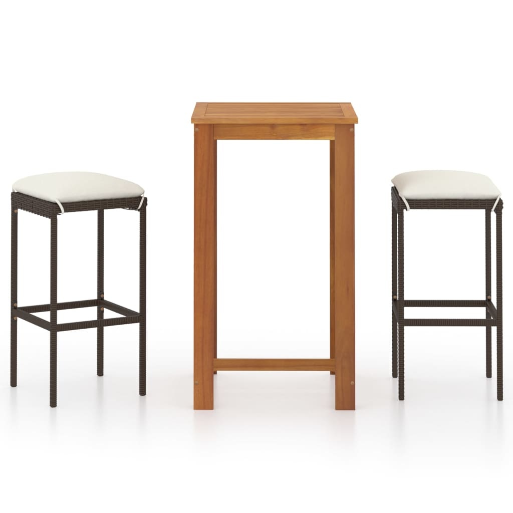 VidaXL 3-delige Tuinbarset met kussens bruin