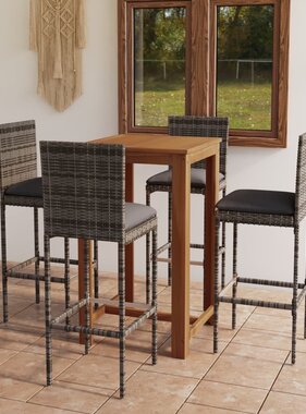 VidaXL 5-delige Tuinbarset met kussens grijs