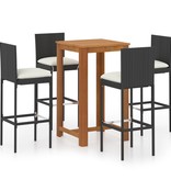 VidaXL 5-delige Tuinbarset met kussens zwart