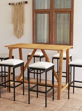 VidaXL 7-delige Tuinbarset met kussens zwart