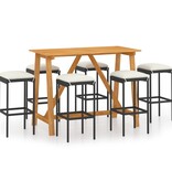 VidaXL 7-delige Tuinbarset met kussens zwart