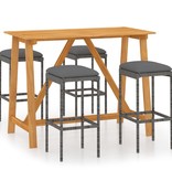 VidaXL 5-delige Tuinbarset met kussens grijs