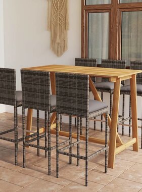 VidaXL 7-delige Tuinbarset met kussens zwart