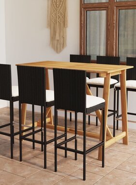 VidaXL 7-delige Tuinbarset met kussens zwart