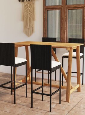 VidaXL 5-delige Tuinbarset met kussens zwart