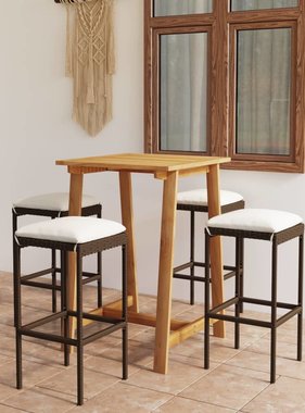 VidaXL 5-delige Tuinbarset met kussens bruin